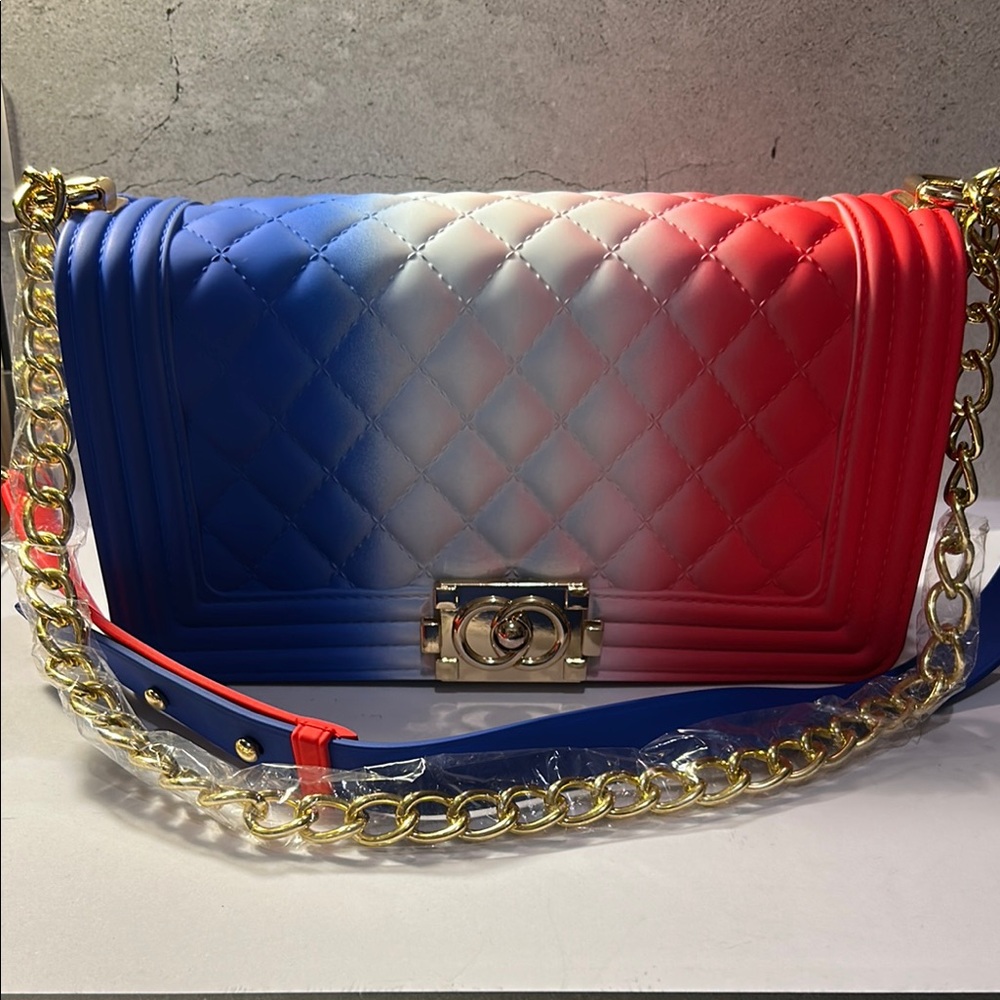Chic Quilted Chain Jelly Bag - Red and Blue